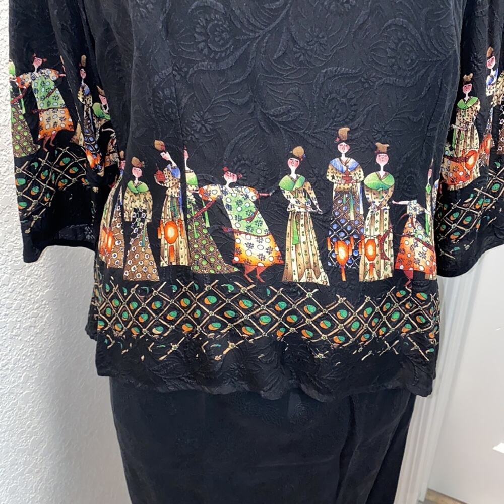 Citron Japanese Style Skirt Set Black EUC Sz L/XL Silk Asian Inspo Tunic - Picture 4 of 13